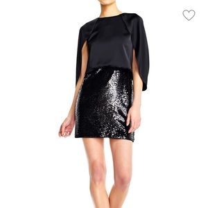 Aidan by Aidan Mattox Black Sequin Cape-Style Cocktail Dress